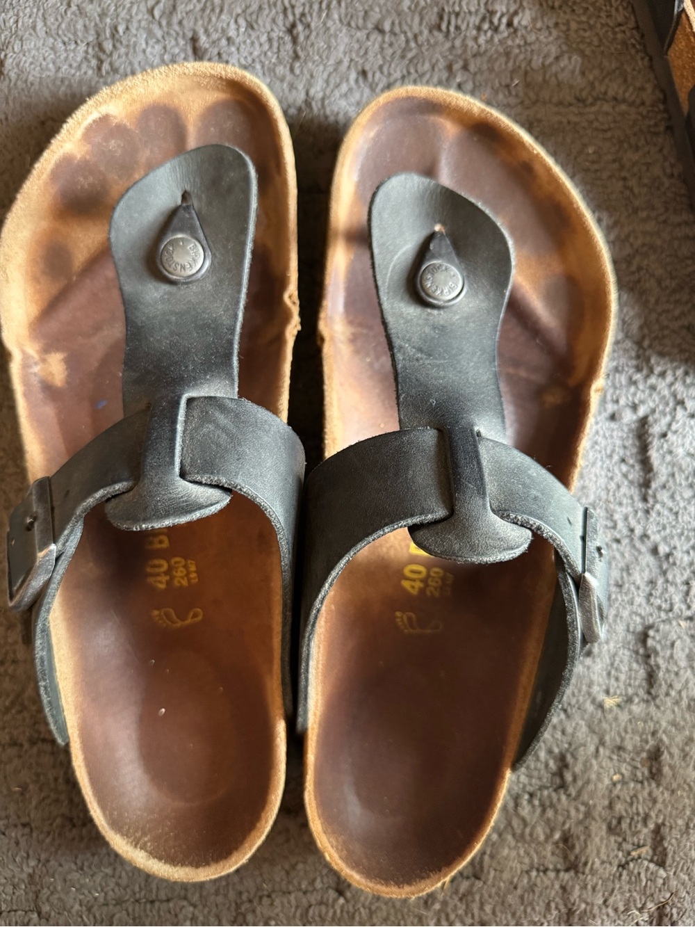 Birkenstock Black Leather Toe-Post Sandals
